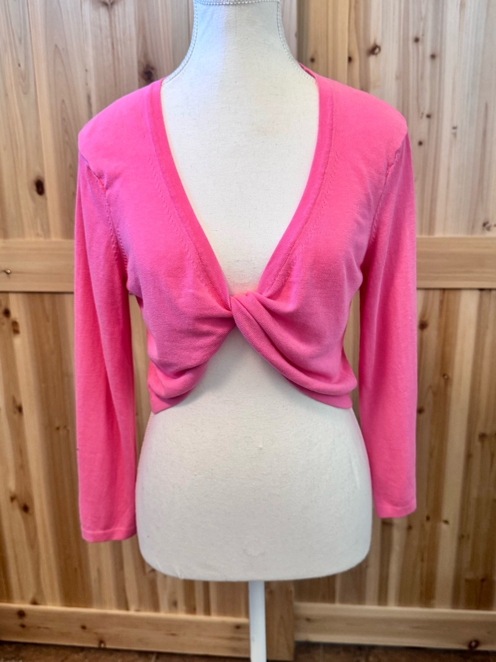 VTG Talbots Petite Pink Twist Front Cropped Cardigan Sweater (PS) Italy